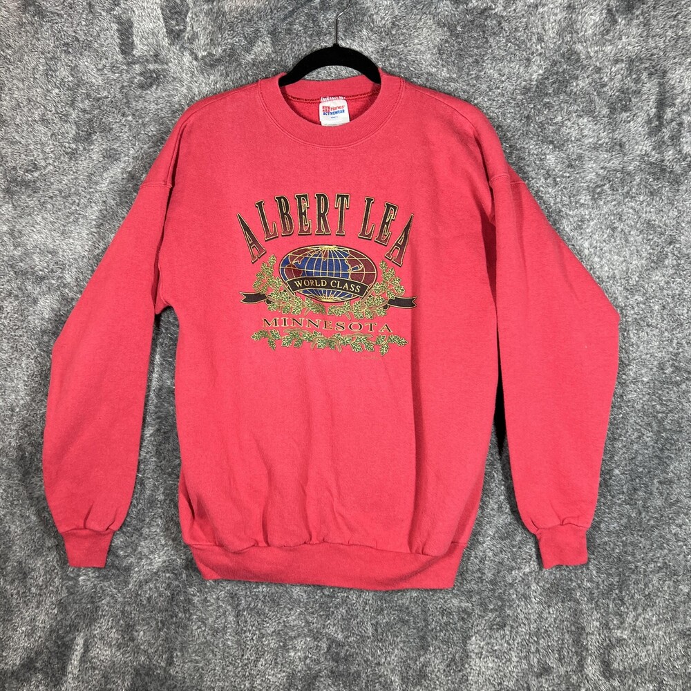 Hanes Sweatshirt Mens Large Red Crewneck Albert Lea Minnesota Graphic Pullover